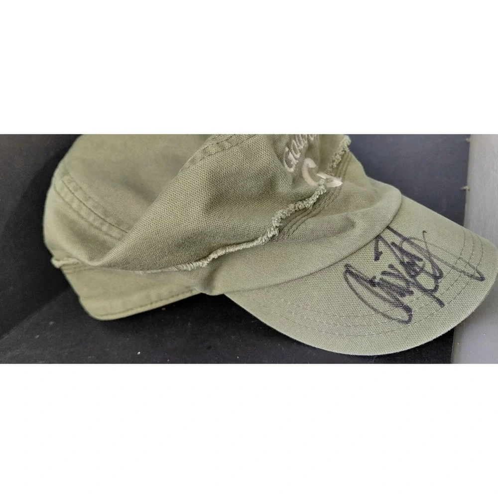 Unknow Autograph handwritten signature olive green distressed cadet Style Cap